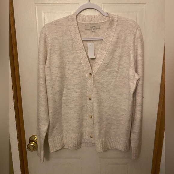 LOFT Sweaters - LOFT Soft Marled Cream Button-Up V-Neck Cardigan NWT
